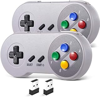 2 Pack 2.4 GHz Wireless USB Controller Compatible with SNES Games, SAFFUN SNES Retro USB PC Super Classic Controller for Windows PC MAC Linux Genesis Raspberry Pi Retropie (Multicolored Keys)