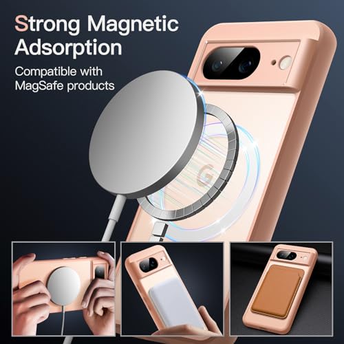 Image of JETech Magnetic Cover Case for Google Pixel 8 6.2-Inch 2023, Compatible with MagSafe, Translucent Matte Back Shockproof Phone Cover (Rose)
