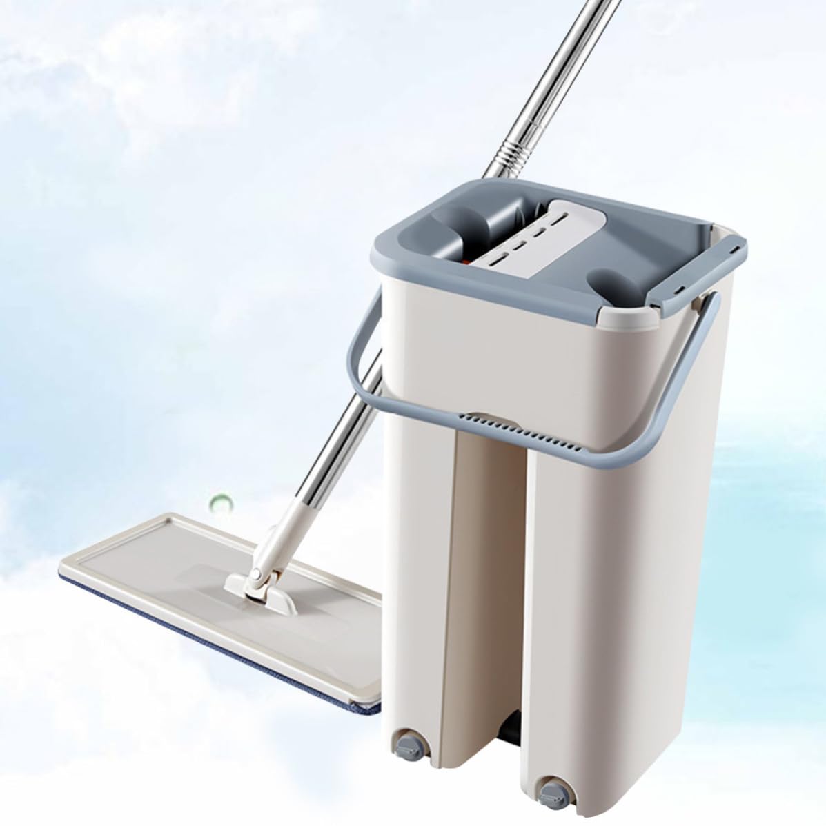 Toyvian Trapeador Plano de Fibra Cubo y Mopa para Limpieza de Suelos en Casa, Herramienta para Recoger Polvo y Ahorrar Espacio