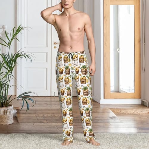 Mens Pajama Pants - Autumn Potato Lemon Print Soft Sleep Lounge Pants For Men, Casual Pj Bottoms With Pockets2