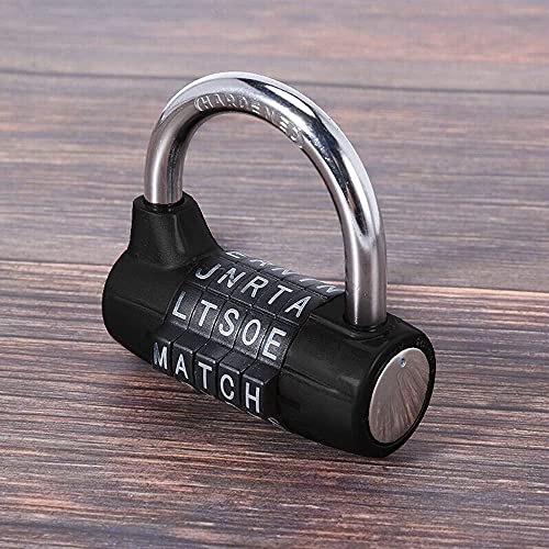 JJ PRIME - 5 Letters Combination Padlock Outdoor Padlock Weatherproof | Code Padlock Combination | Heavy Duty Padlock for Gym Locker, Gate, Fence, School, Toolbox, Hasp (Black, 8mm)