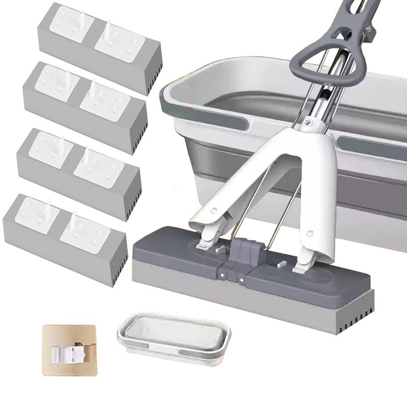 Selbstwringender Bodenwischer mit Ausziehbarem Griff Aus Edelstahl, PVA Super Saugfähige Schwamm Wischmopp Set mit Eimer, Dual Use of Dry and Wet, für Böden, Wände, Fenster, Decken,F,35x137cm