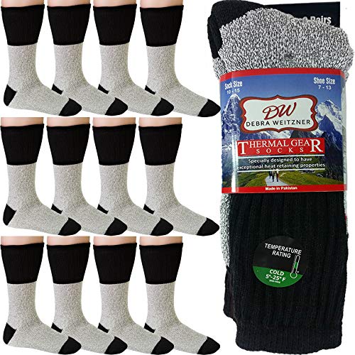 Mens Thermal Socks Ultra Warm Thick Boot Socks 12-pack Black By DEBRA WEITZNER,Black