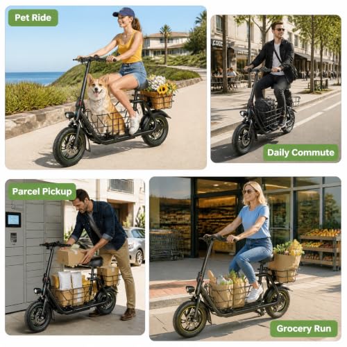 Image of AWWSCOOTER Electric Scooter with Seat & Basket for Adults 20Mile Range