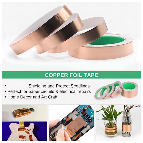Image of BOMEI PACK Copper Foil Tape 1 Pack 1.97mil x 1inch x 66ft with Conductive Adhesive for Guitar and Crafts, Soldering, Stained Glass, Electrical Repairs, Grounding