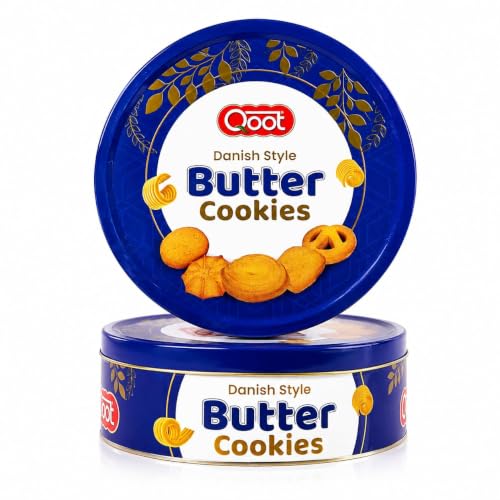 Image of Qoot Danish Butter Cookies 400g Premium Tin Box | Rich Buttery Crunchy Biscuits | Healthy Cookies | All-Natural Ingredients | Freshly Baked & No Added Preservatives | Tea-Time Breakfast Snack & Office Gifting Pack