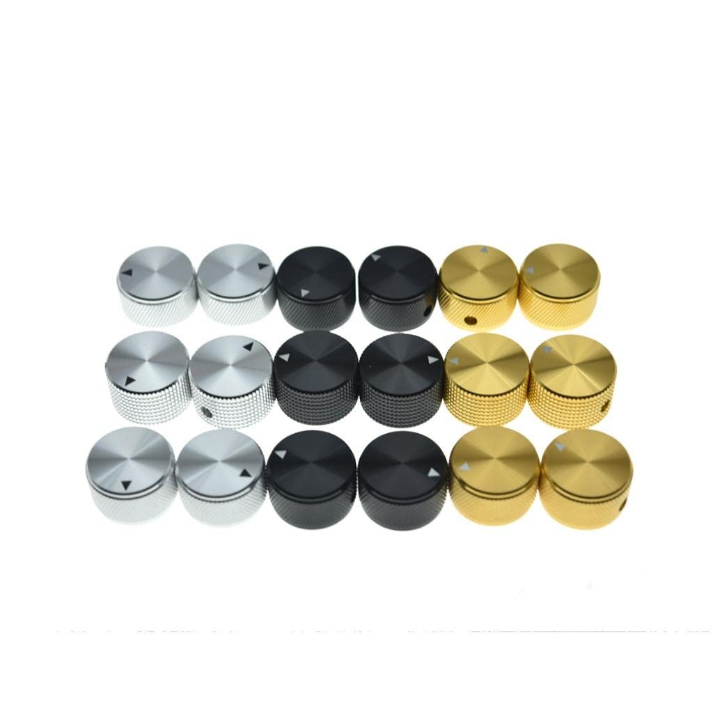 Dopro Manopole per potenziometro, in alluminio, 25 x 15,5 mm, universali da 1/4", con indicatore e vite per chitarra, basso, pedale effetto colore: nero