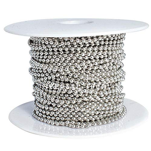 Ball Chain Spool 3 Nickel Plated Steel Bead Chain 2.4 Diameter 100 Feet (33 Yards) Included 30