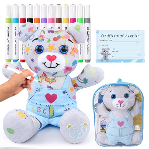 DRAWMYTOY Coloring Plush Toy with 12 Washable Markers...