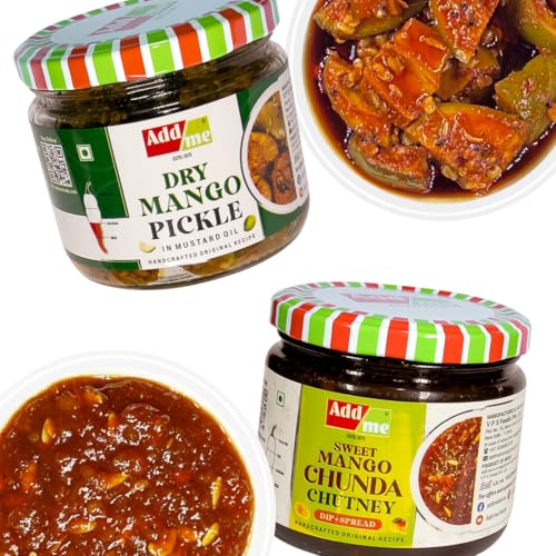 Image of Add me combo pickle box gift pack 6 in 1 dry mango achar 300gm + mixed pickles 300grm + amla murabba 300 gm + sweet Lemon pickle 350gram + Lal mirchi ka achar 300 gm + sweet mango jeera chutney 350grm glass jar