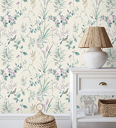GAULAN 680930 - Papel pintado lavable de ramas flores y pájaros estilo romántico para pared salón cocina dormitorio comedor - Rollo de 10 m x 0,53 m