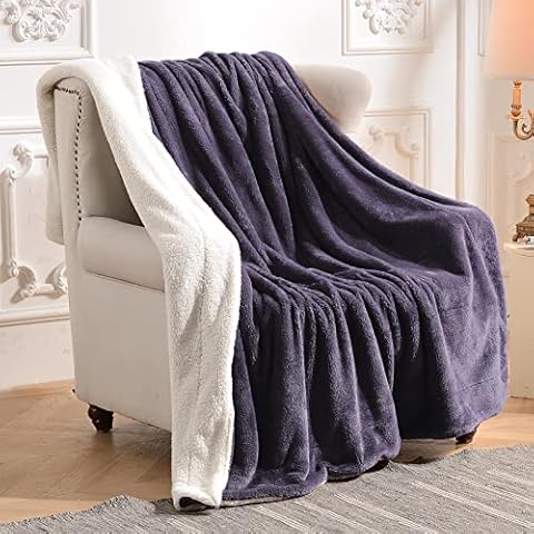 FY FIBER HOUSE Polar Fleece Sherpa Throw Blanket - Extremely Warm Luxury Fluffy Fuzzy Thick Throw Blanket - Super Soft Blanket for Couch - Twin Size 60”X80” Purple Cover