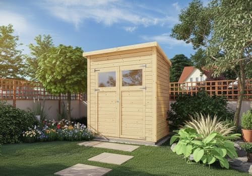Alpholz Gerätehaus Mollie 191x139 cm Fichtenholz 14 mm Wandstärke Pultdach Gartenschuppen mit Montagematerial