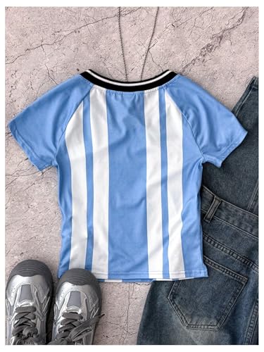 SweatyRocks Girl's Striped Short Sleeve Jersey Shirts V Neck Number Graphic Tees Summer Tops2