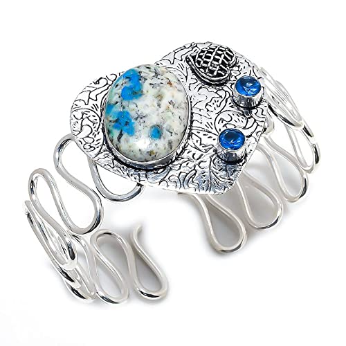 Bracelet azurite K2 et argent fait main : manchette de luxe unique