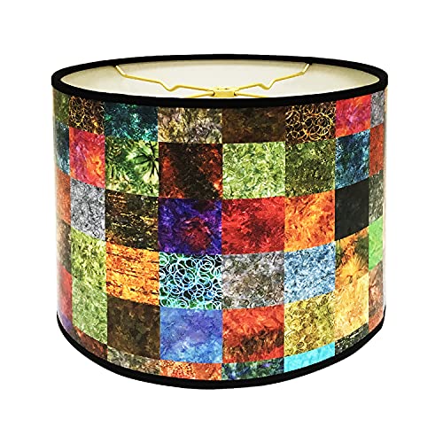 Image of Royal Designs, Inc. Trendy Decorative Handmade Drum Shade, Made in USA, 10in, HBC-8008-10, Square Patchwork