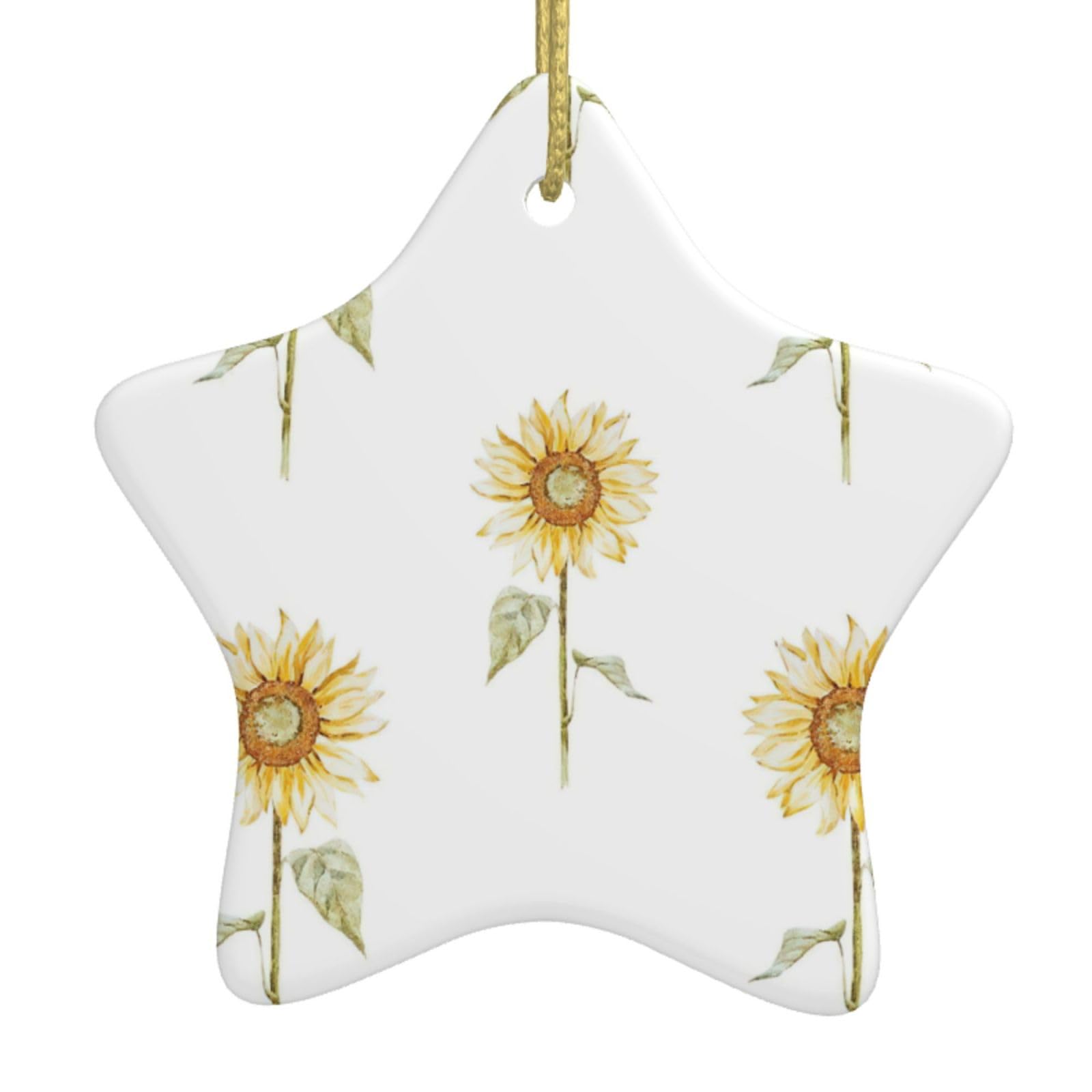 Nbtghga White Blossoming Sunflowe Print Christmas Ornaments, Ceramic Hanging Ornament, Round Shape Decorations