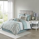 510 DESIGN Cozy Comforter Set - Transitional Damask Design, All Season Down Alternative Bedding with Matching Shams, Decorative Pillow, Shawnee-Seafoam King(104'x92') 8 Piece