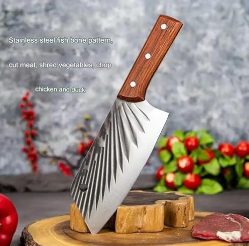 ساطور لحوم 7 انش، سكين ساطور صيني حاد للغاية، سكين تقطيع كامل تانغ 30Cr13 شفرة ستيل بسمك 2.2 ملم، سلسلة تشكيل يدوية كلاسيكية