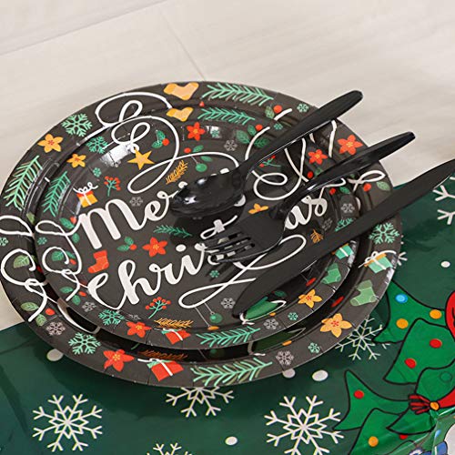 KESYOO Conjunto de Talheres de Festa de Natal Pratos de Papel Copos Garfos Colheres Canudos Guardana