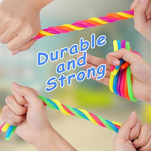 Ainiv 12 Stück Bunte Dehnbare Saiten, Sensory Noodles Fidget Toys, 24 cm Sensorische Dehnbar Schnur Fidget Toys Stretch Spielzeug Set, Spielzeug Stress Relief Zappeln für ADD, ADHS, Autismus(6 Farben)