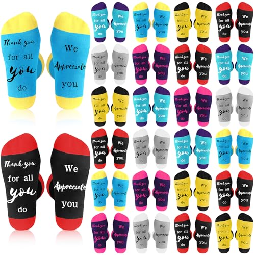 Xtinmee 24 Pairs Employee Appreciation Socks Gift Thank You for All You Do Socks Gift for Staff Team Nurse Teacher (Classic Color)