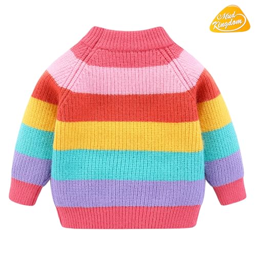 Image of Mud Kingdom Girls Boys Sweaters Rainbow Stripes Crewneck Knit Pullover Fall 2-9 Years