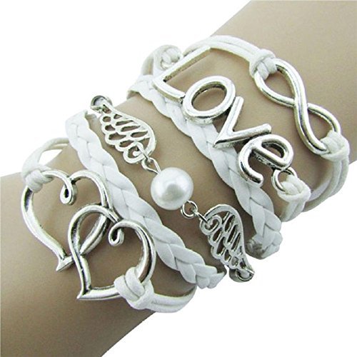 Nurbo Fashion Style Jewelry Cute PU Leather Infinity Charm Bracelet Wrist Band