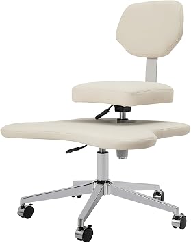 Cross Legged Office Chair with Lumbar Support and Adjustable Height, Ergonomic Kneeling Chair with Wheels, Cross Desk Home Meditation Chair, Kneeling Chair for Yoga Studios, Offices Ivory White