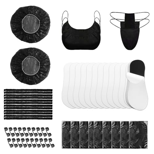 Image of 50 Pcs Tan Spray Tanning Essentials Kit: 10 Each Hair Nets, Nose Plugs, Sticky Feet Pads & Disposable Undergarments, Premium Quality Accessories for Salons, Black