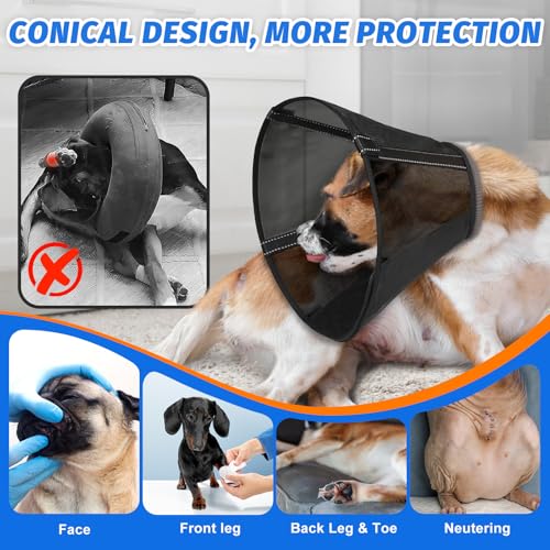 Image of Breathable Mesh Dog Cone Collar for Surgery, Soft Elizabethan Recovery Alternative to Stop Licking,Pet Neck Collar for Large Medium Small Breeds, M