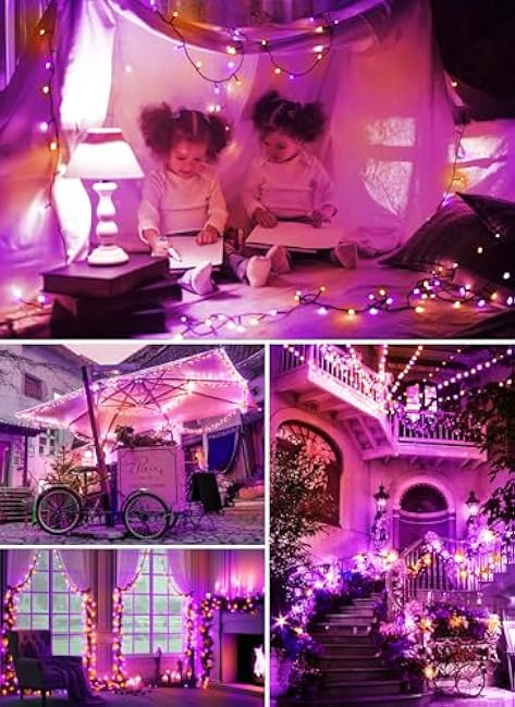 2-Pack 200LED 78FT Total Solar Outdoor Lights IP65 Waterproof Solar Powered Lights with 8 Lighting Modes for Party Garden Yard Home Holiday Tree Decoration Lighting,Orange&Purple