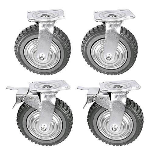 uyoyous 8 Inch Solid Caster Wheels Heavy Duty Anti-Skid Polychloride Swivel Caster Wheels with 360 Degree Ball Bearing Castors Top Plate 2 with Brake 2 Fixed,1764 lbs Capacity (Pack of 4)