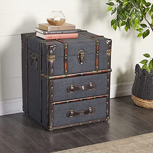 Deco 79 Linen Fabric Side End Accent Table Upholstered 2 Drawer End Table with Buckle Hinged Top, Side Table 18" x 18" x 22", Blue Deco 79 Linen Fabric Side End Accent Table Upholstered 2 Drawer End Table with Buckle Hinged Top, Side Table 18" x 18" x 22", Blue