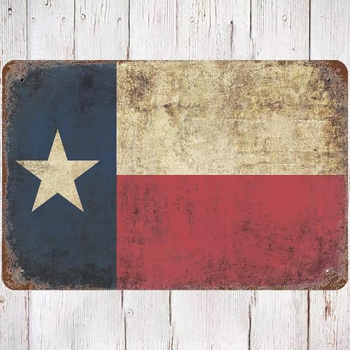 Metal Tin Sign 8x12 Vintage Texas State Flag, Wall Decor Rustic Lone Star State Retro Patriotic Art Poster Art for Home Living Room Bedroom Garden Garage Office Cafe Bar Pub