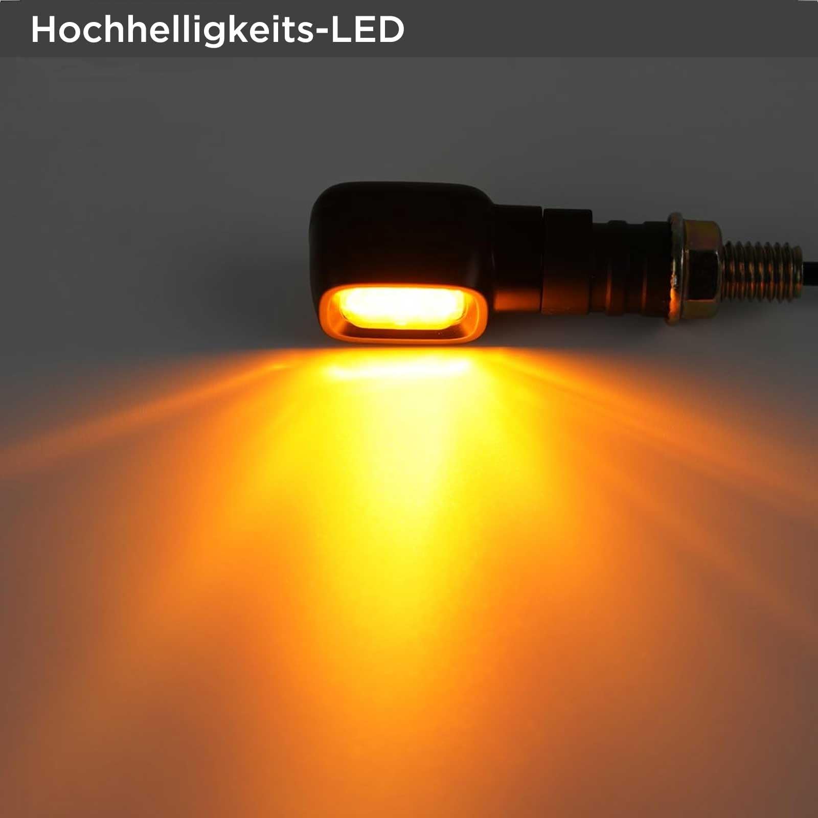 evermotor 12V Mini LED Blinker Motorrad, E24 E-geprüft, 2 Stück 1.2W Retro Motorrad Blinker Rechteckig, M10-Gewinde, LED mit hoher Helligkeit, IP67 Wasserdicht