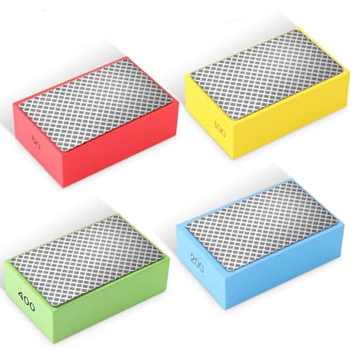 Lansls 4 Piezas Bloques De Lijado De Diamante, Almohadillas De Pulido Manual Para Vidrio, Cerámica, Azulejos, Mármol, Granito y Piedra, Kit Profesional Para Pulir y Lijar, Granos 60# 100# 200# 400#