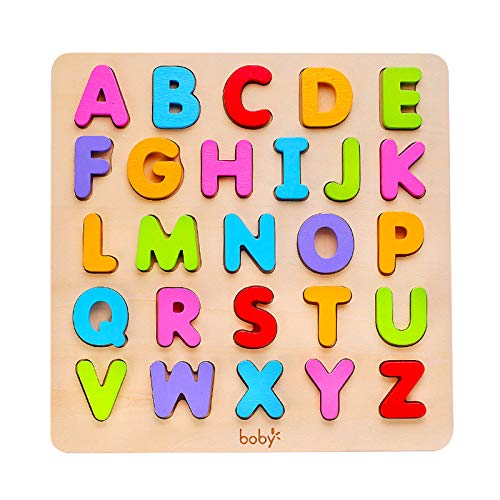 Wooden Alphabet Puzzle Toys, ABC Letter & Number Puzzle for Toddlers 1 2 3 Years Old, Preschool Learning Toys for Kids, Educational Name Puzzle Gift for Boys and Girls (Alphabet Puzzle)