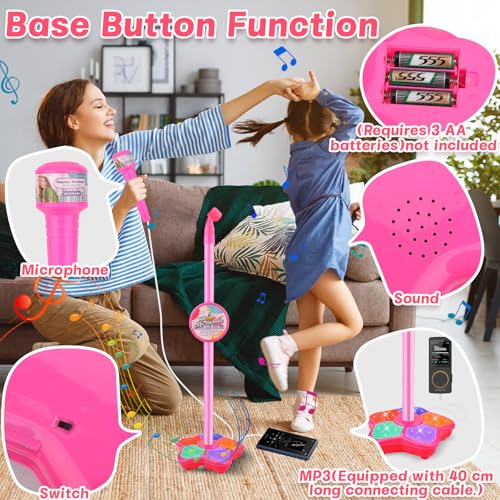 Micrófono con soporte para niños Vibbang ajustable con luces de karaoke 3