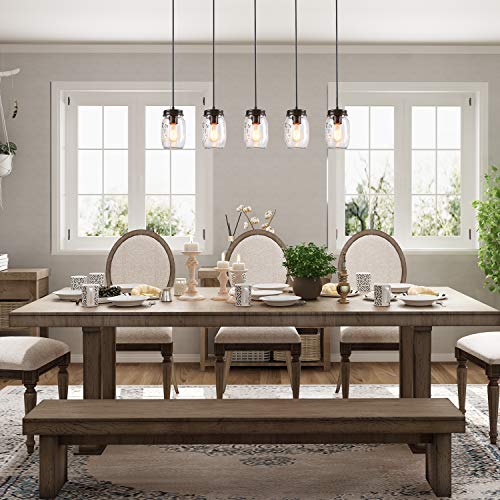LNC Farmhouse Mason Jar Chandelier, 5-Light Adjustable Rustic Pendant Chandeliers Hanging Light Fixture for Kitchen Island and Dining Room Brown - Image 4