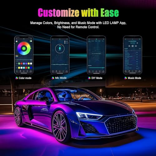 Image of 2 Pack Car LED Lights Interior, Ambient Lighting Car with Smart APP Control, Multicolor Interior LED Lights with Music Mode for Truck Jeep SUV, DC 12V