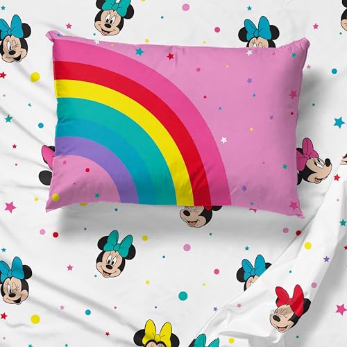 Image of Sunny Side Up Disney Minnie Mouse Twin Sheet Set - 3 Piece Kids Bedding Set Includes Pillow Cover - Super Soft Rainbow Dots Microfiber Sheets