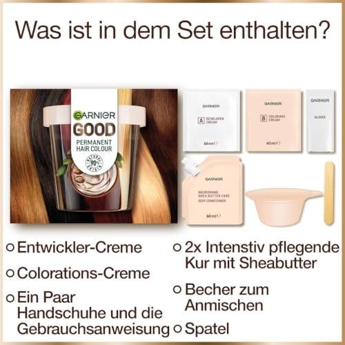 Foto von Garnier Dauerhafte Haarfärbeset, für intensive und langanhaltende Haarfarbe, Coloration für bis zu 8 Wochen strahlende Farbe, Ohne Ammoniak, 5.0 Kaffee Rostbraun, Good Starter Set