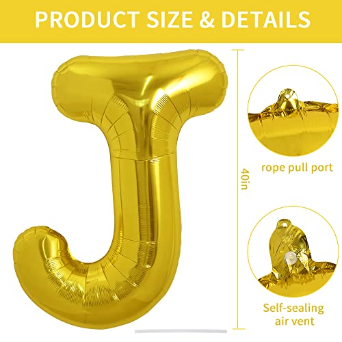 Image of TONIFUL 40 Inch Large Gold Letter J Balloons, Foil Mylar Big Balloons for 2026 New Year Eve Graduation Wedding Baby Shower Birthday Party Anniversary Decorations