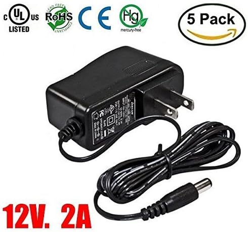 Amamax Wall Adapter Power Supply - 12V DC 2A, 5.5mm - 2.1mm UL Listed (Pack of 5)