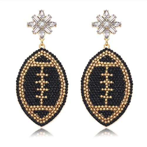 Beaded Football Earrings for Women Rhinestone Beads Game Day Earrings Sports Team Dangle Earrings Football Mom Accessories Jewelry Gifts