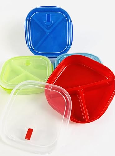 Miniatura 2 de Juego de 4 recipientes de almacenamiento de alimentos para microondas, caja de preparación de comidas, cajas Bento - 3 secciones  compartimentos