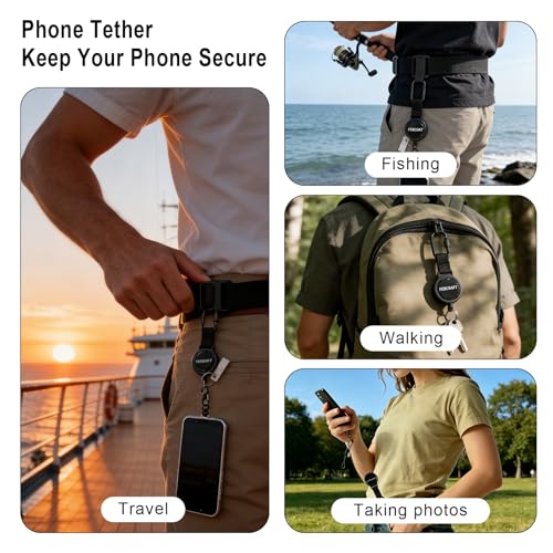 Febcraft Anti-Theft Phone Tether With Locking Carabiner, Retractable Steel Wire Phone Strap Loop, Clutch Lanyard Designed Specifically For Crowded Places Such As Travel Destinations (Black) — view 2