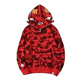 EXXE&OYYO Men's Shark Hoodie,Cotton Material Shark Jaw Jacket Ape Camo ​Full Zip Jacket Up (Red,Small,Small)
