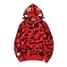 EXXE&OYYO Men's Shark Hoodie,Cotton Material Shark Jaw Jacket Ape Camo ​Full Zip Jacket Up (Red,Small,Small)